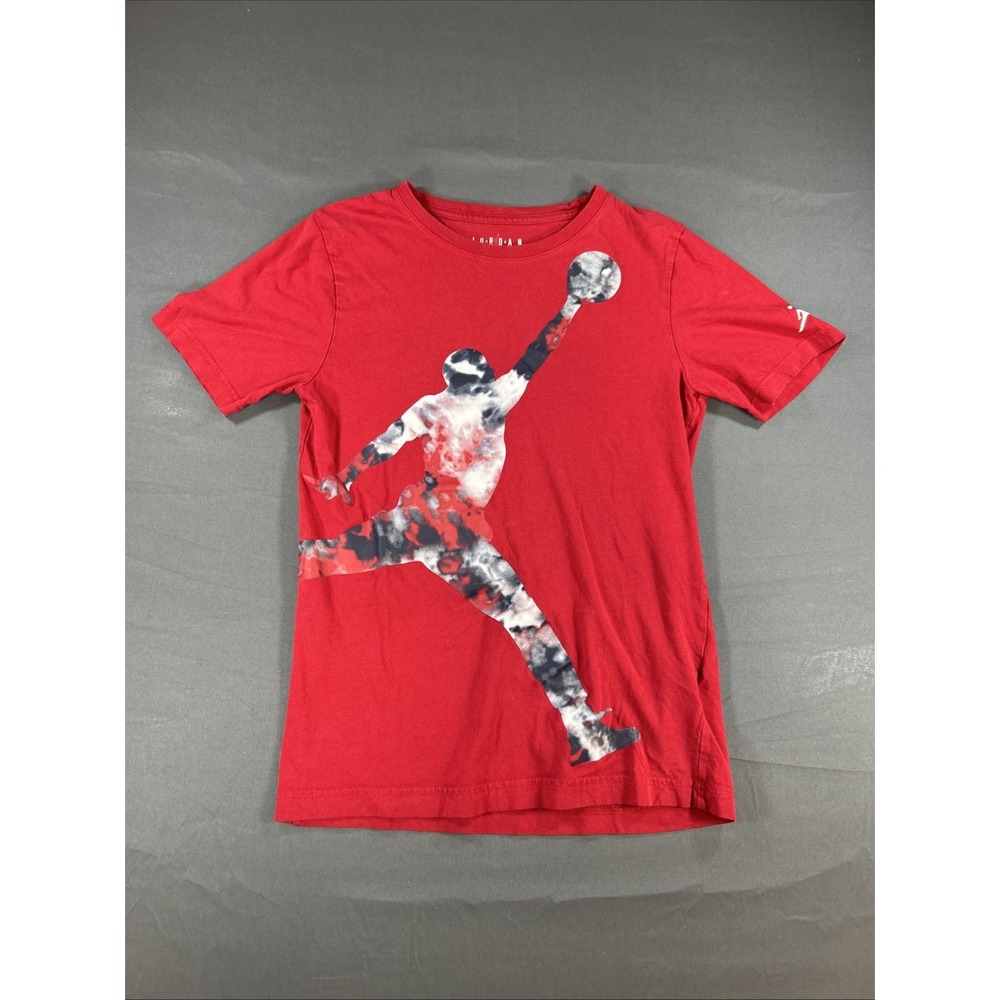 Air Jordan T Shirt Youth Large Red Tie Dye Jumpman Logo Graphic Print Crew Neck